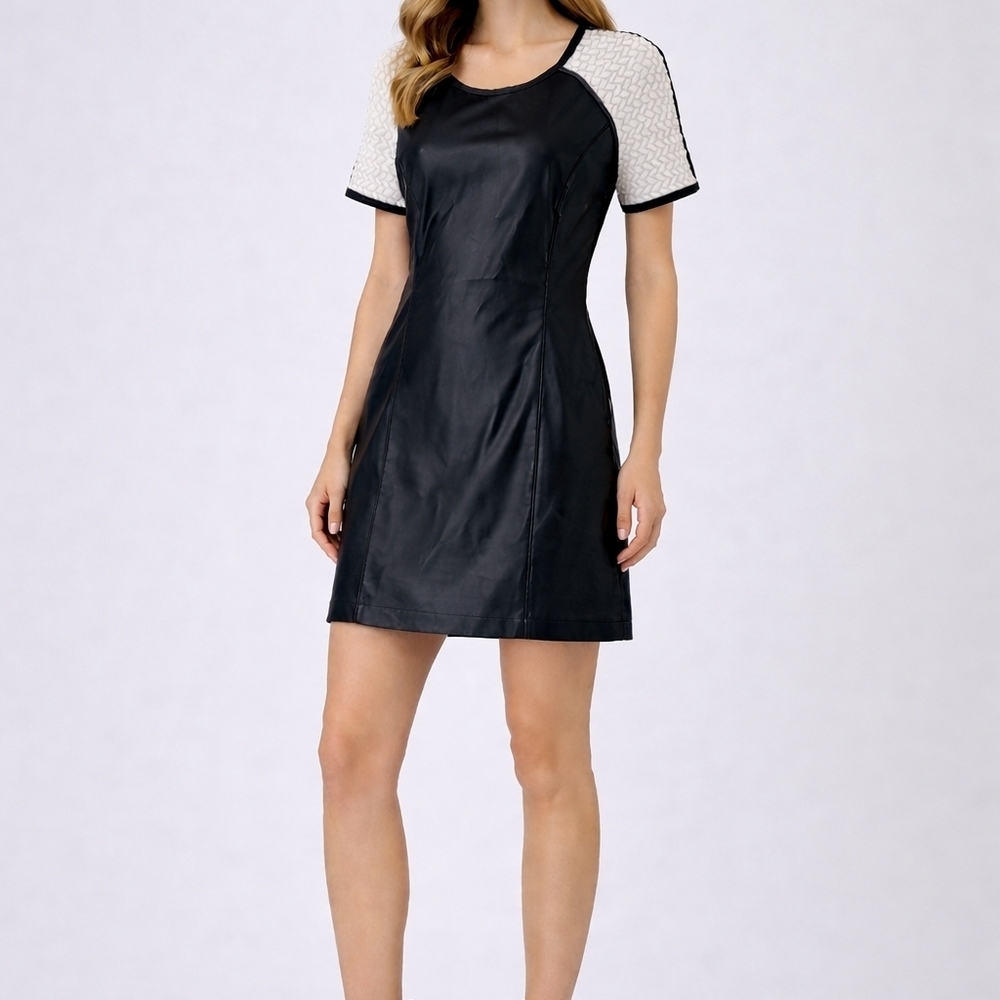Tart Faux Leather Mini Dress Contrast Lace Sleeves Zip Back M